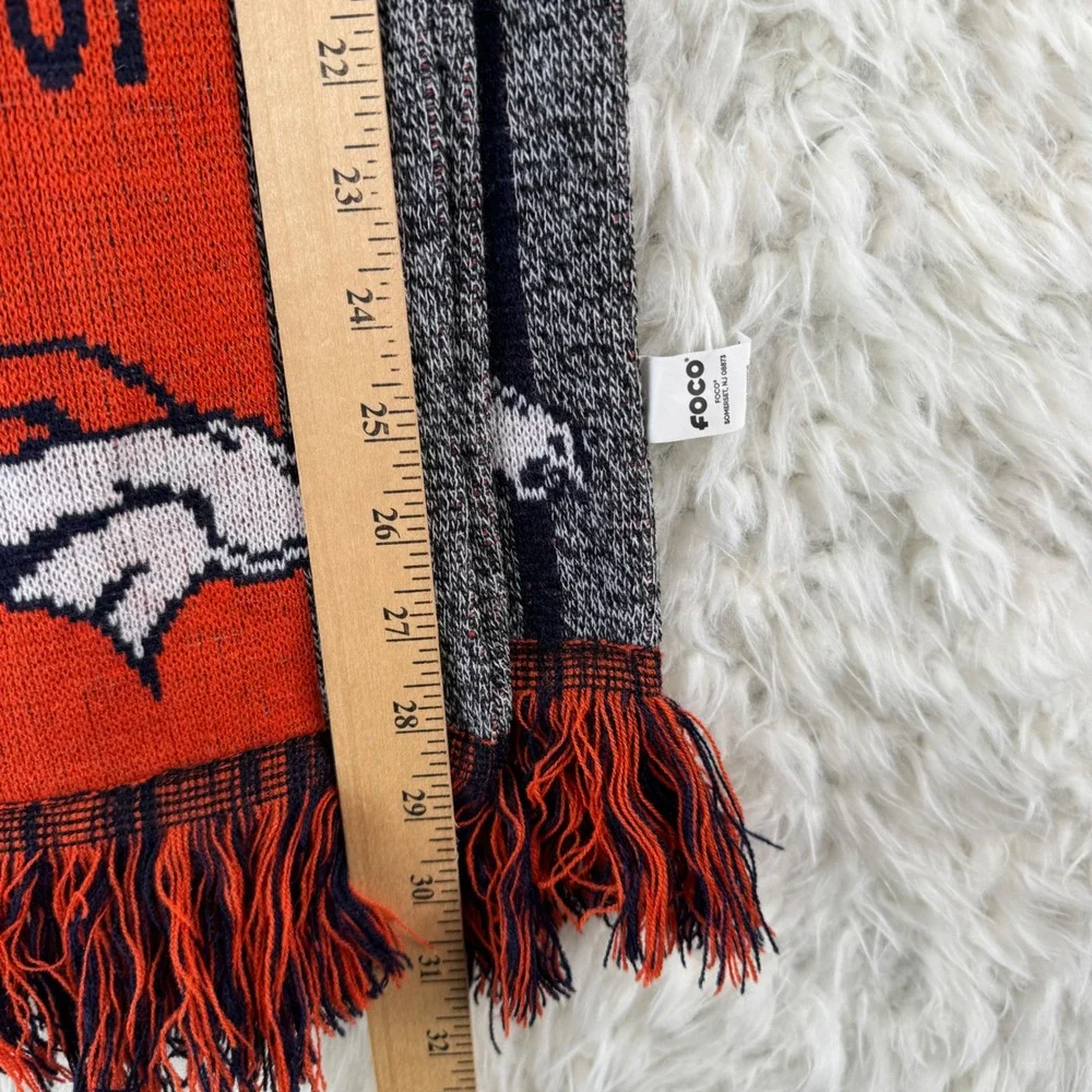 Denver Broncos NFL FOCO Knit Scarf Orange Navy Blue Gray Fringed 7x62‎